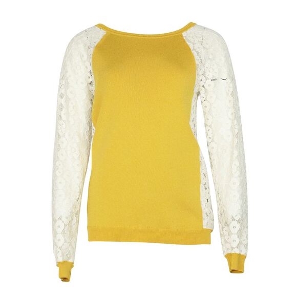 Moschino Cheap and Chic Knit Sweater with Lace Sleeves in Yellow Rayon